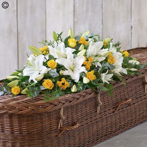 Yellow Lily &amp; Rose Casket Spray