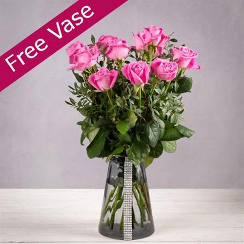 12 Pink Kisses Diamonte Vase