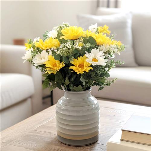 Summer Faux Flowers In A Stone Vase